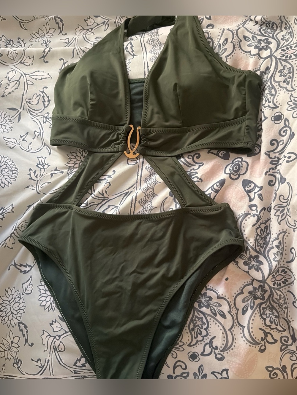 Olive Green Cutout One-Piece Swimsuit